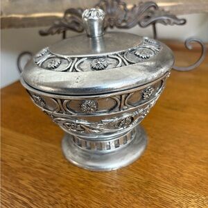 Silver tone Cotton Ball Storage Container w/Lid